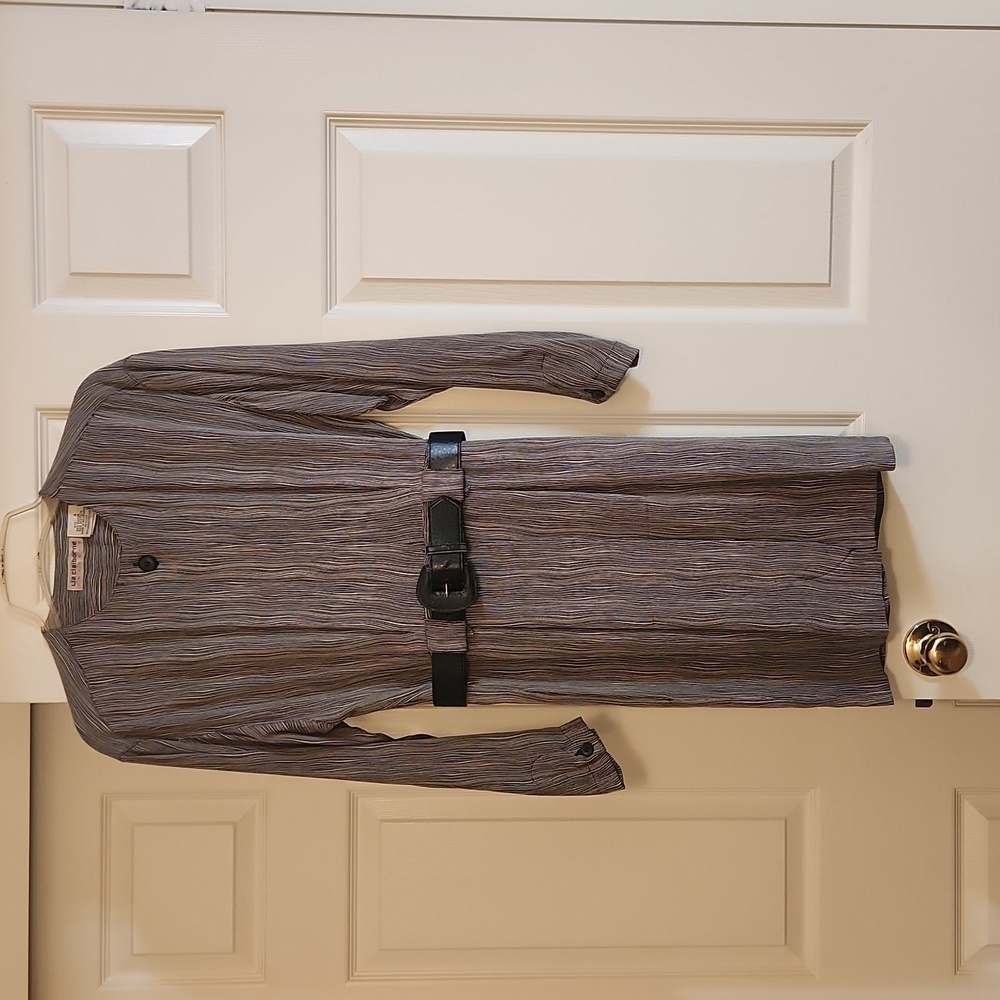 Vintage EUC Liz Claiborne Long Sleeve Belted Blue and White Dress Size 4